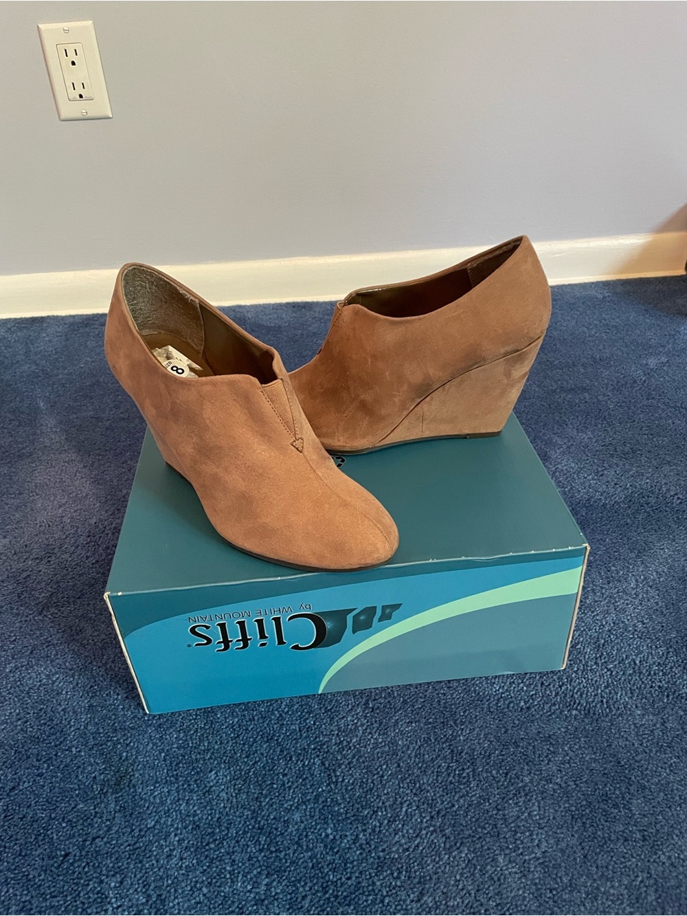 Women’s Tan Suede Wedge Booties - Picture 2 of 3